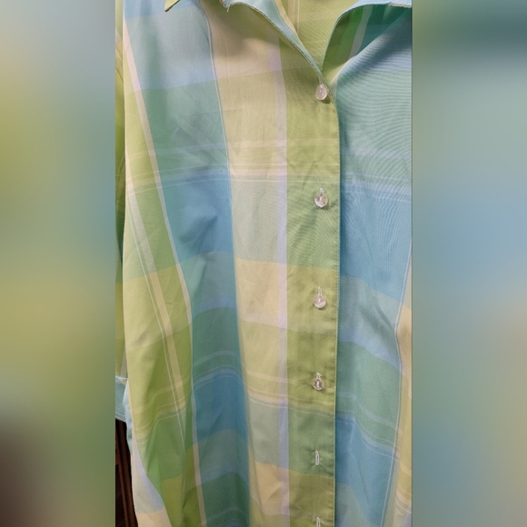 ALIA Sport Green Yellow Blue Checkered Button Up 3/4 Sleeve Shirt 18W - Picture 4 of 8